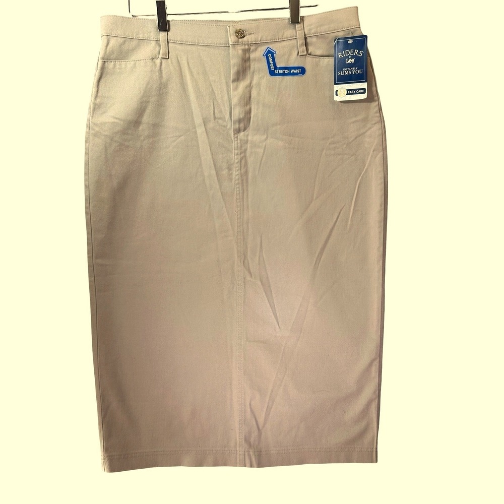 Riders by Lee Womens Khaki Pencil Midi Skirt Comfort Stretch Waist 12M W403516‎